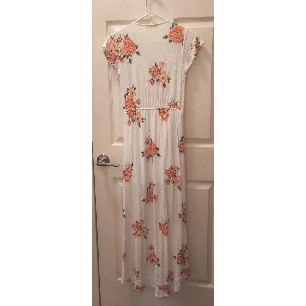Altar'd State Cream Floral Wrap Midi Dress with Coral Blooms - Picture 4 of 11